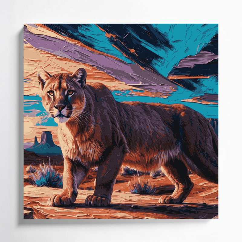 «Southwestern Animals Mountain Lion 36», art mural sur toile mauve, H 8 po x l 8 po
