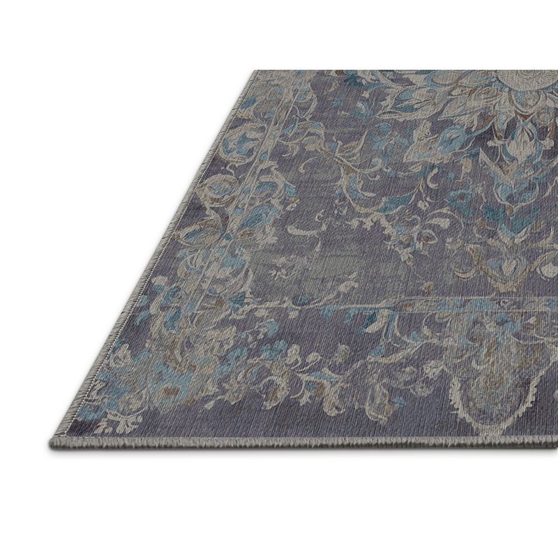 Machine Washable Gray Area Rug, Square 7'