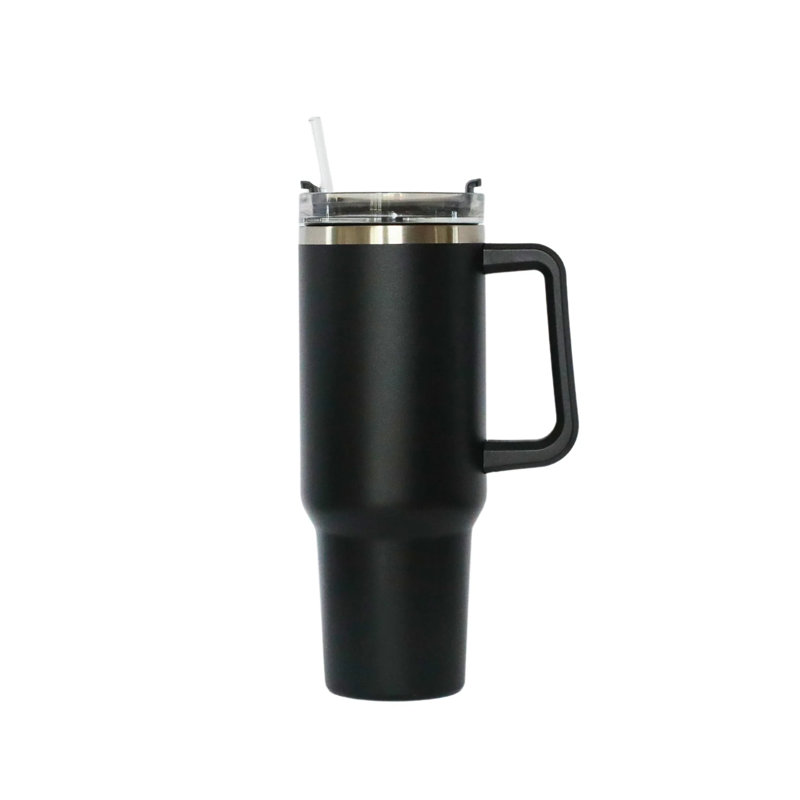 40 oz Black Stainless Steel Insulated Travel Tumbler with Handle