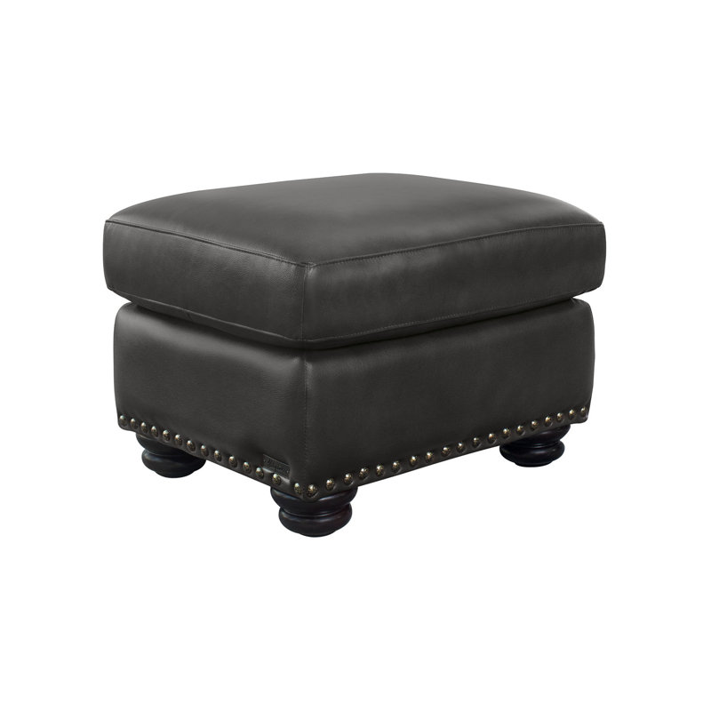 Arjana Leather Upholstered Ottoman Dark Gray