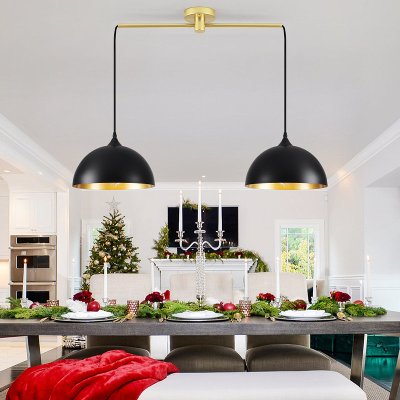 Dileo 2-light 34.64" Modern Dome Pendant Light With Metal Shade And Adjustable Cord, For Farmhouse Dining Room Restaurant Cafe Entryway