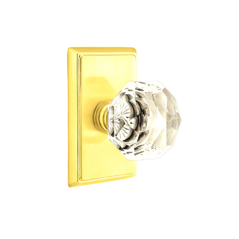 Ensemble de boutons d'intimité Emtek avec rosette rectangulaire et poignée en verre Diamond, Laiton non laqué