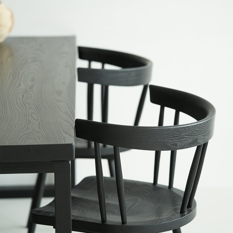 Solid wood ash wood simple black dining table sets, 29.53"H x 62.99"L x31.5"W