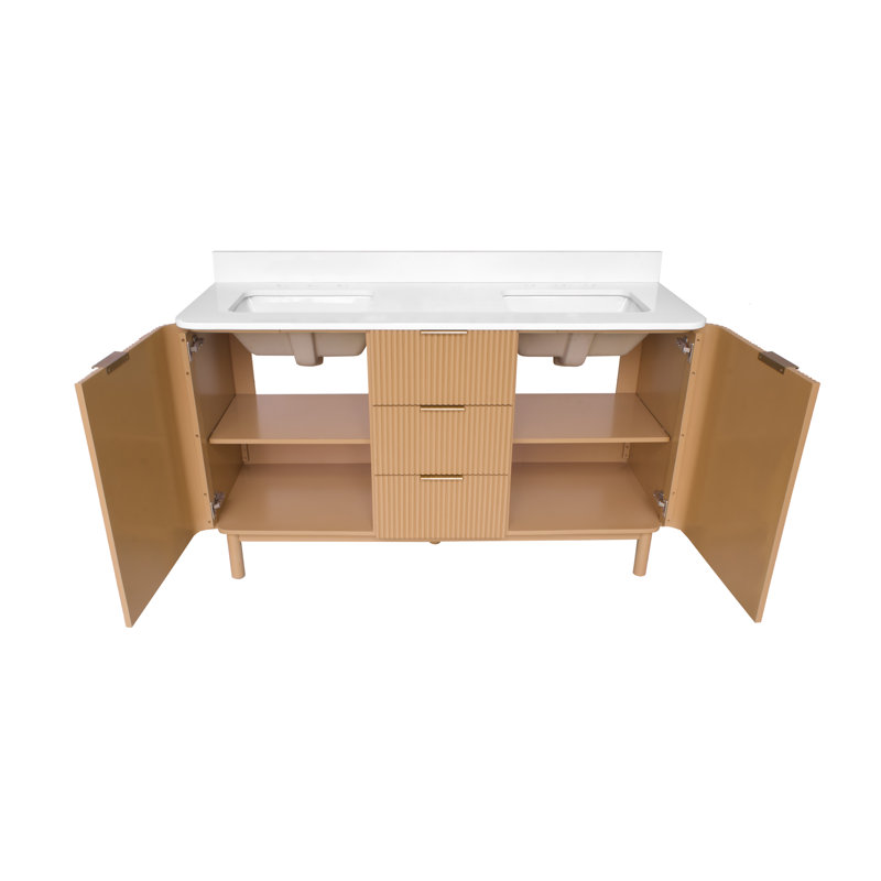 Meuble-lavabo double 60 po Belwood, Blanc d'ingénierie, Doré