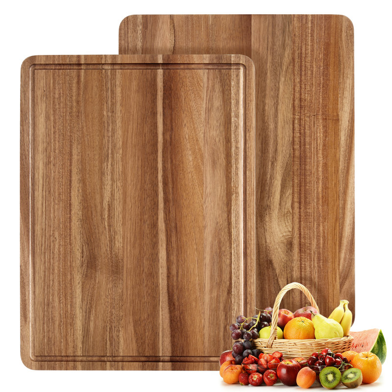 Très grande planche à découper en bois d'acacia pour la cuisine - Bloc de boucher réversible épais de 20 x 15 pouces - Rainure à jus profond, poignée, planche à découper en bois robuste