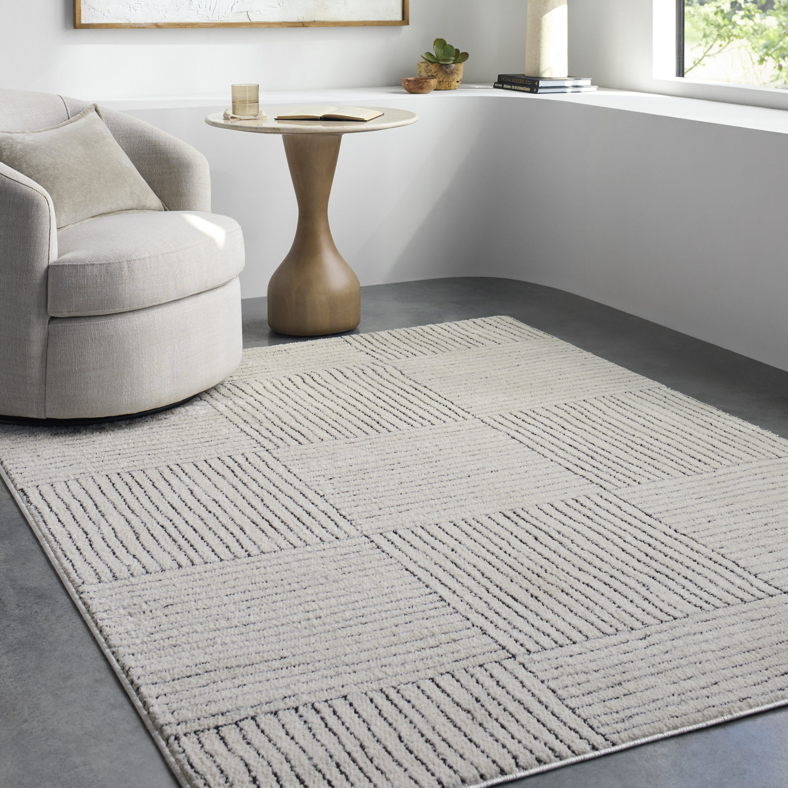 Galey Alix x Livabliss Architect Abstract Rug, Rectangle 7'10" x 10', Ivory/Black