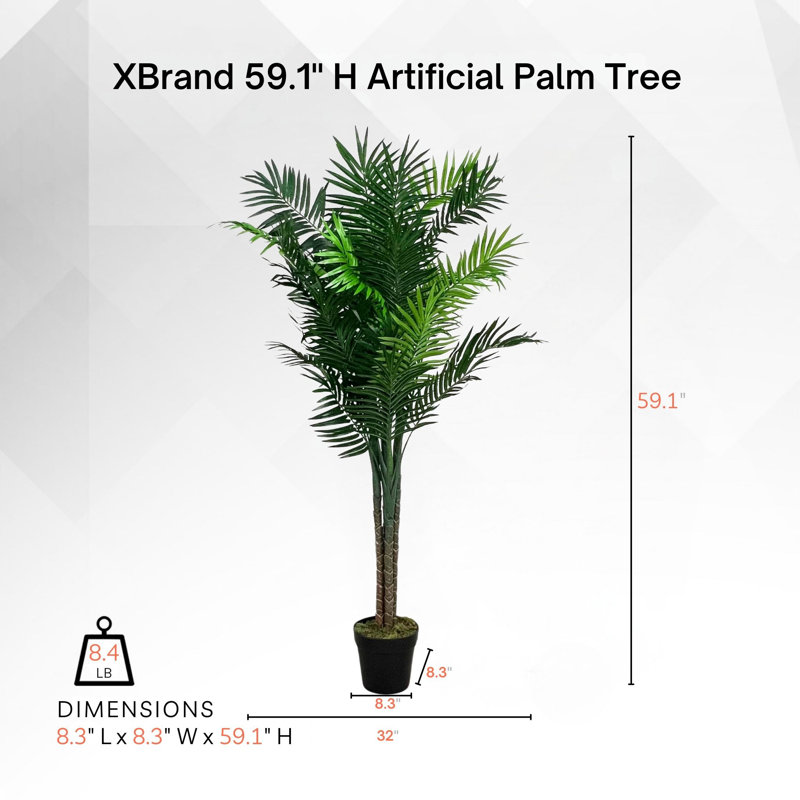 XBrand 47.2 inches H Artificial Palm Tree with Pot – Tropical Plant for Indoor & Outdoor Decor, UV-Resistant, Low Maintenance