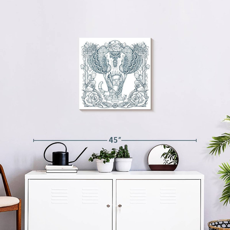 Éléphant floral bleu Crowle, H 20 po x l 20 po