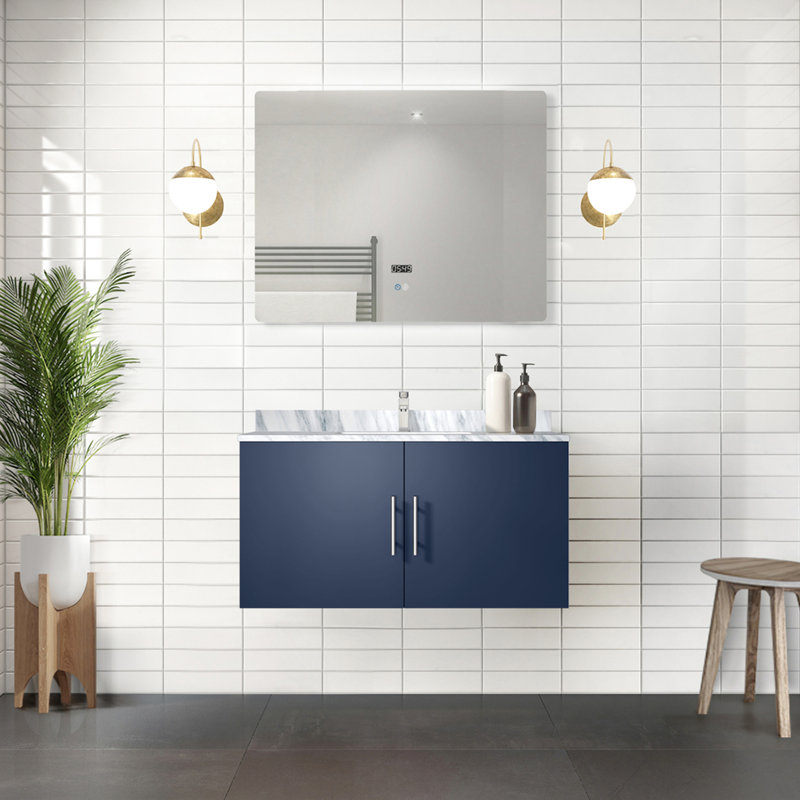 Meuble-lavabo bleu marine 36 po L x P 22 po et miroir à DEL - Option de rangement suffisante Méthode d'installation rapide Espace abondant entièrement assemblé