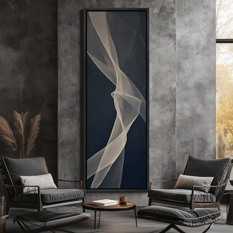 Art moderne abstrait de silhouette de ruban coulant bleu marine foncé - grande toile encadrée de chambre à coucher principale