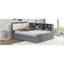 Upholstered Solid Wood Full Size Platform Bed with Integrated Trundle and Storage Headboard, Neutral Gray