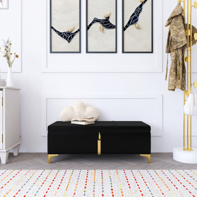Elegant Upholstered Storage Ottoman,Storage Bench With Metal Legs For Bedroom