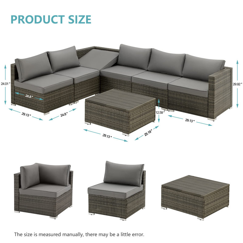 Ensemble de canapé modulaire d'extérieur 7 pièces Latitude Run®, gris, gris