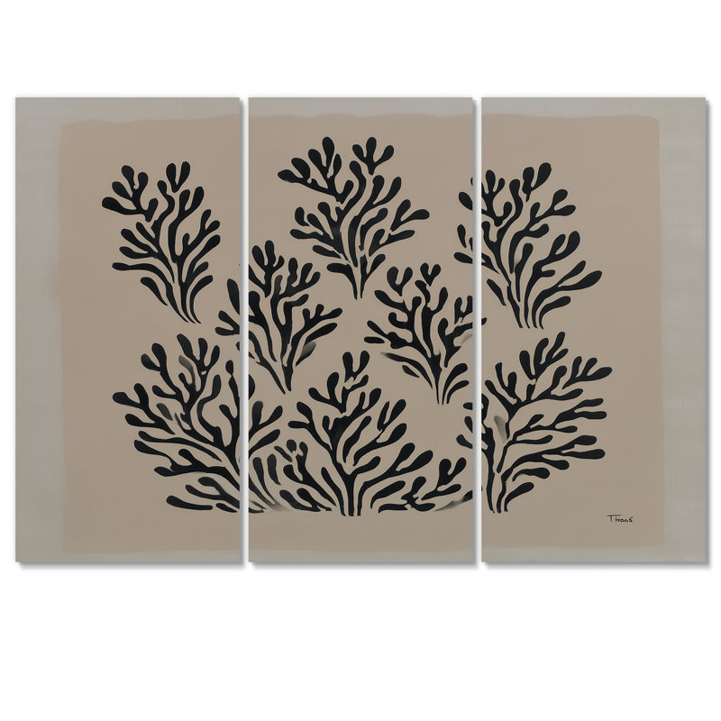 «Black and Brown Natures Coastal Essence», ensemble de reproductions d'art mural grand corail, Toile tendue, 28" H x 36" W