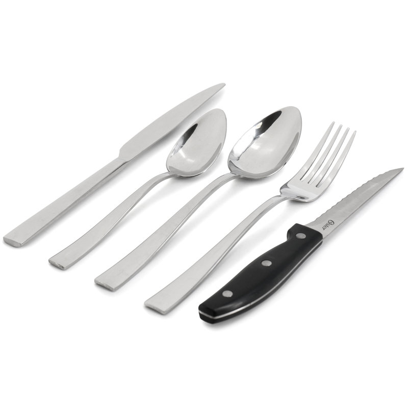 Ensemble de couverts 20 pièces avec couteaux à steak Oster Stonington en acier inoxydable poli