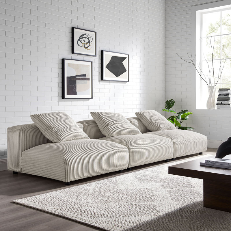 Canapé modulaire en velours côtelé 3 pièces Solace, Amande