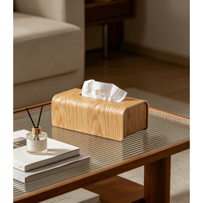 Kazai Toke Tissue Box Cover, Real Wood Veneer, FSC Certified, Decorative Rectangle Tissue Holder for Bathroom or Living Room, Scandinavian Design, Oak
