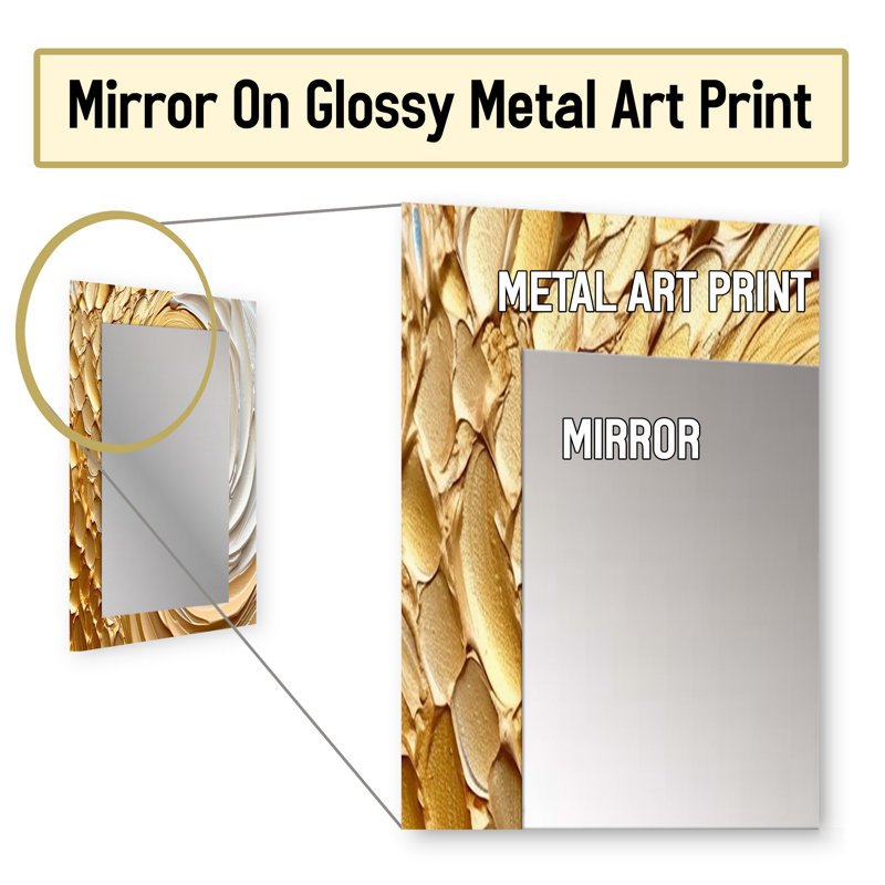 Gold Eternal Swirl I - Abstract Spirals Wall Mirror, Gold Decorative Mirror, Printed Metal Art, 32" x 24"