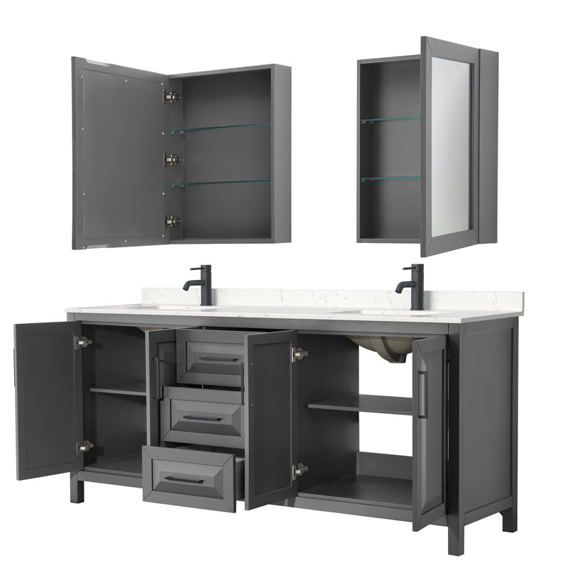 Daria 80'' W Double Vanity, White Cultured Marble, Dark Gray, Polished Chrome