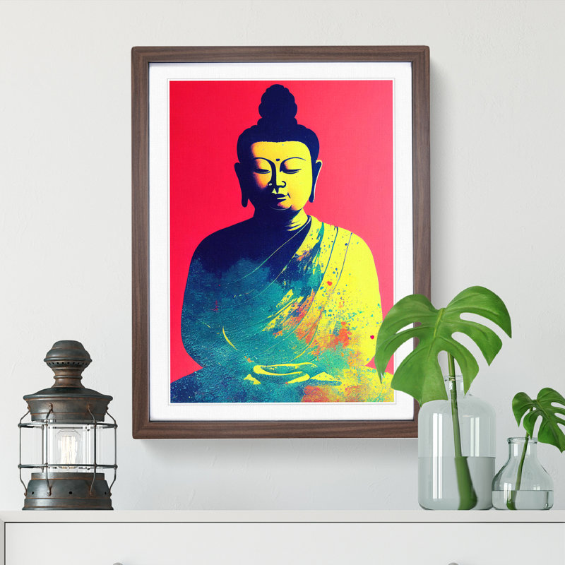 Buddha Splashed No.2 - Wall Art, 48cm H x 36cm W, Walnut Framed, White