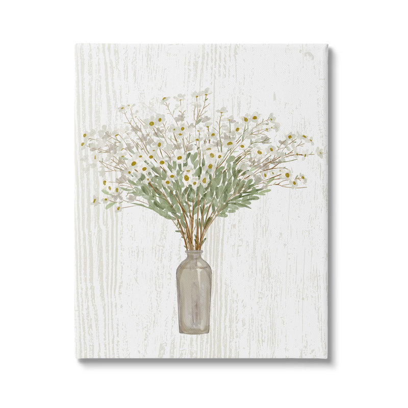 "Country Wildflower Blooms Arrangement Rustic Plank" par Ziwei Li - peinture sur toile à cadre flottant, Toile tendue