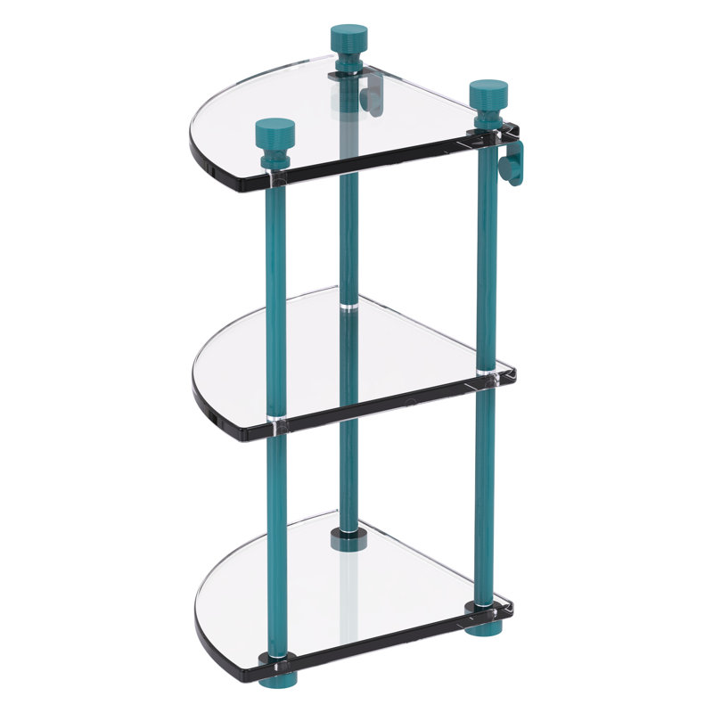Étagère d'angle en verre à trois niveaux de la collection Foxtrot, Bleu sarcelle Glokzin