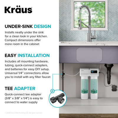 Système de filtration d'eau sous-évier à 2 étapes KRAUS Purita avec moniteur d'affichage numérique, FS-1001
