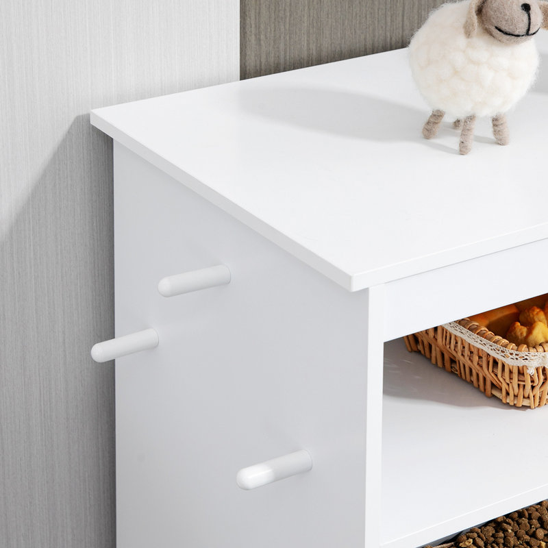 White Elevated Dog Feeder Station with Storage Cabinet