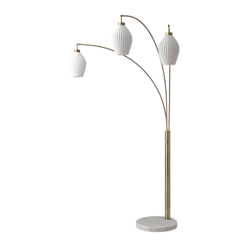 Santa Clara 85" Black Weathered Brass Walnut Arc Floor Lamp