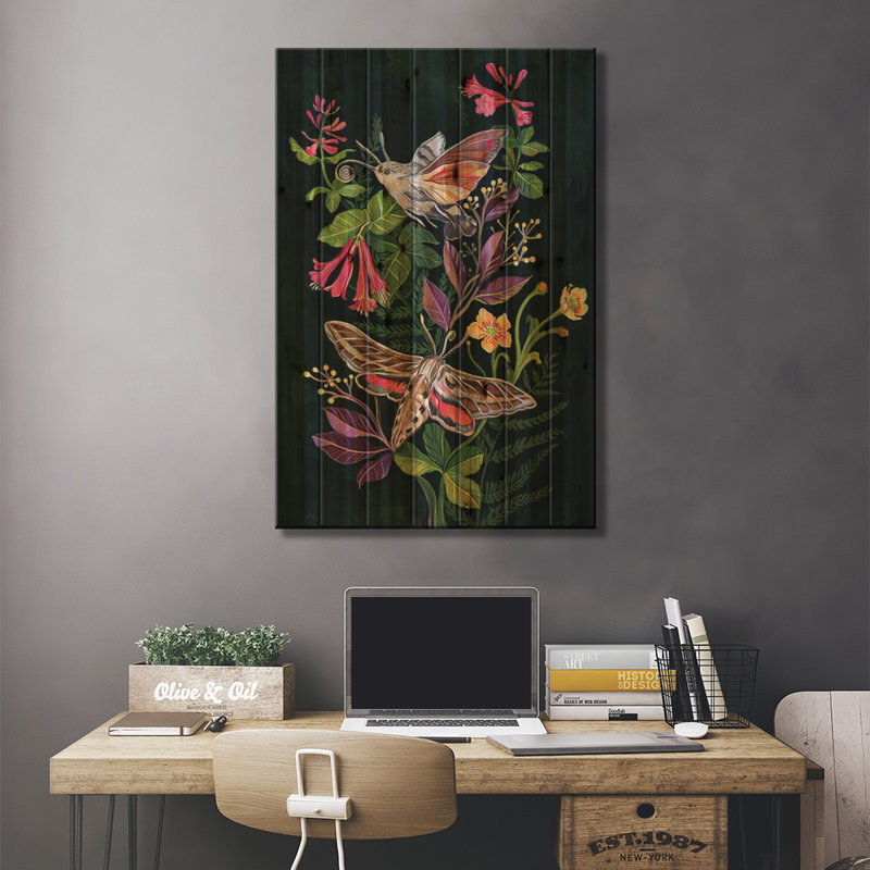 Hummingbird Moth par Clara Mcallister - impression sur bois sans cadre, H 40 po x l 26 po x P 1,5 po