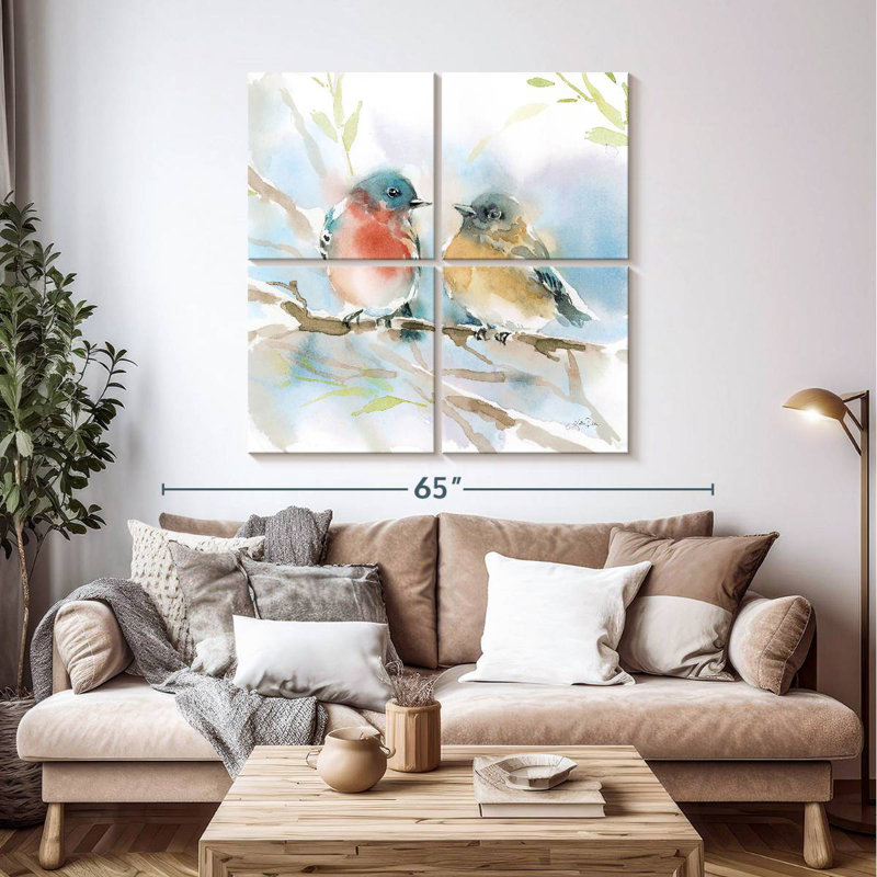 Paire d'oiseaux bleus Brampt au printemps, H 45 po x l 45 po