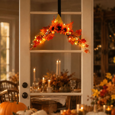 Décoration d'Halloween : Tournesol artificiel et feuille d'érable - Décoration de porte sur le thème de l'Action de grâce