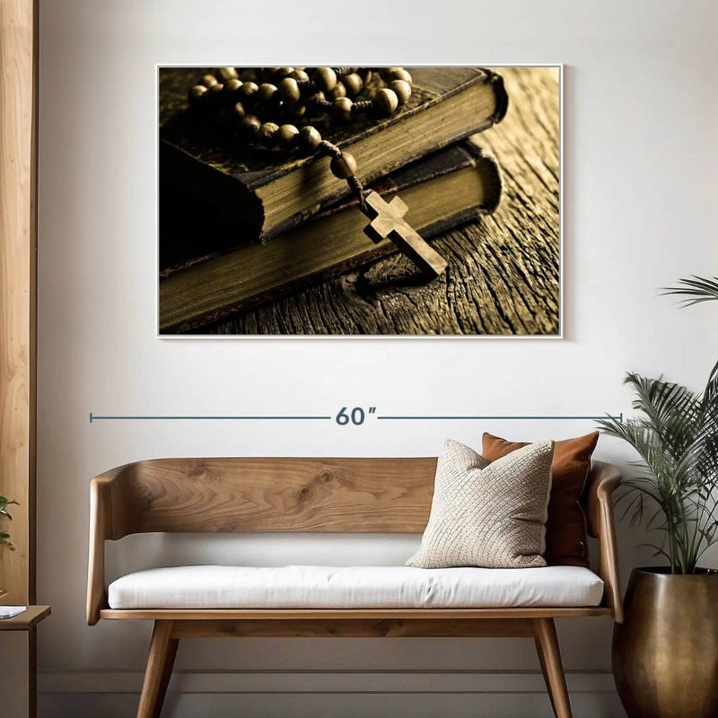 Bible And Cross, 46" X 31", Floating Frame White