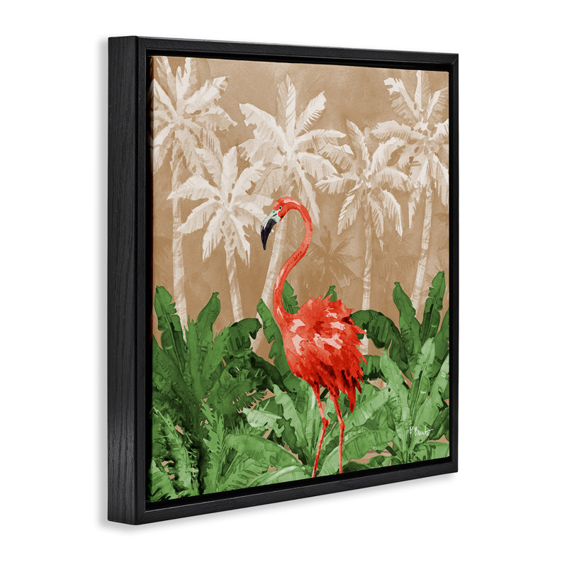 «Flamingo Jungle Scenery» par Paul Brent, Cadre flottant noir de jais, H 18 po x l 18 po
