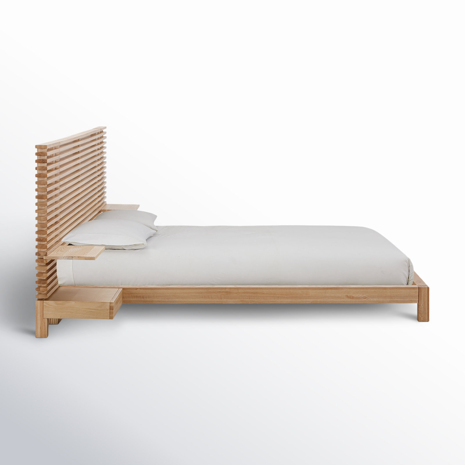 Finnian Solid Wood Panel Storage Bed, California King, Light Oak