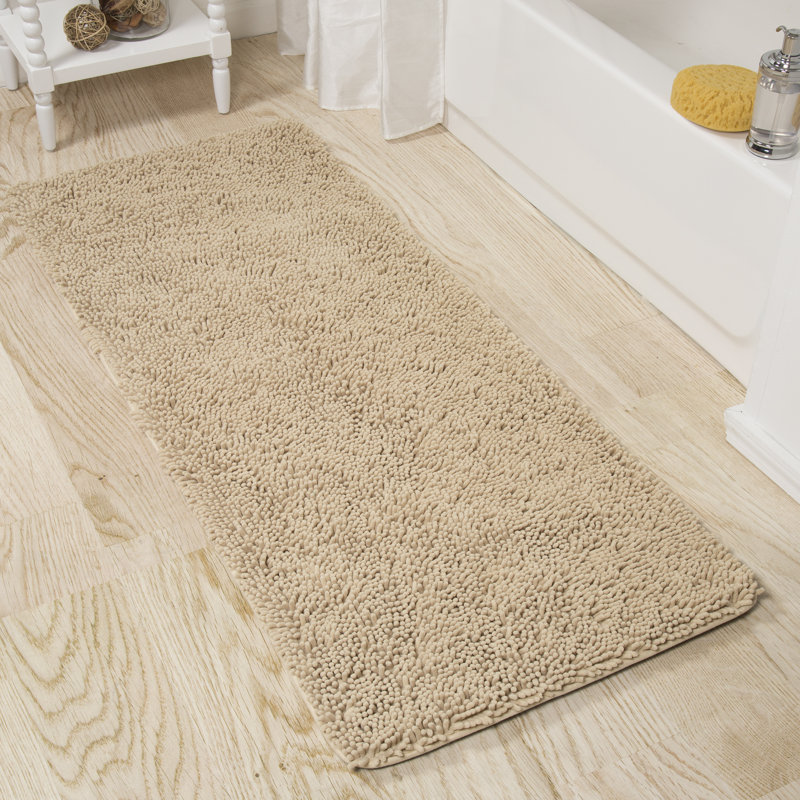 58 x 24 Chenille Bath Runner with Non-Slip Backing - Absorbent High-Pile Chenille Memory Foam, Ivory