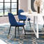 Table ronde de salle à manger 5 places - Bleue, avec piètement à tréteaux et 4 chaises, design contemporain élégant pour la salle à manger