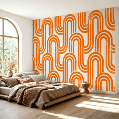 Papier peint auto-adhésif moderne à motifs abstraits de style Mid-Century à motif monochrome sans contact amovible pour salle de séjour H 69 po x l 96 po