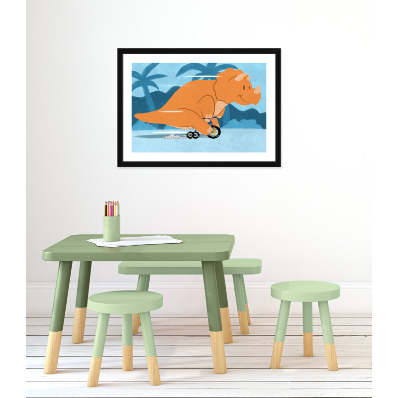 «Riding Dino 2», impression sur papier, H 24,5 po x l 34,5 po x P 0,6 po, Encadré plat noir