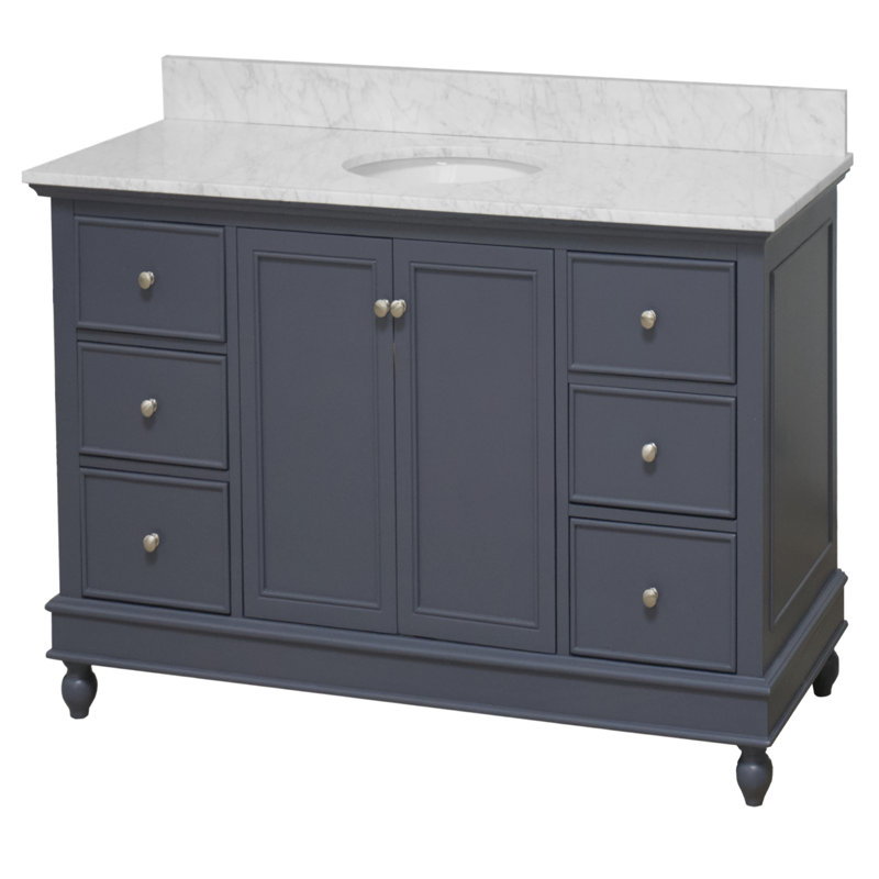 Ensemble de meuble-lavabo simple 48 po Ferdinand, Gris marine, Marbre de Carrare