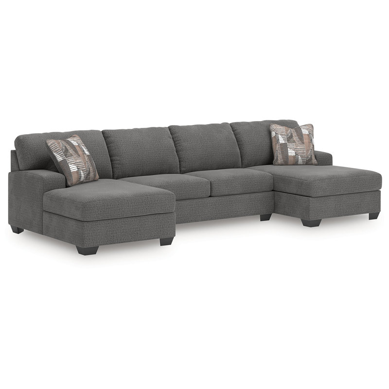 Canapé-lit modulaire 3 pièces avec méridienne Cronan, Polyester gris