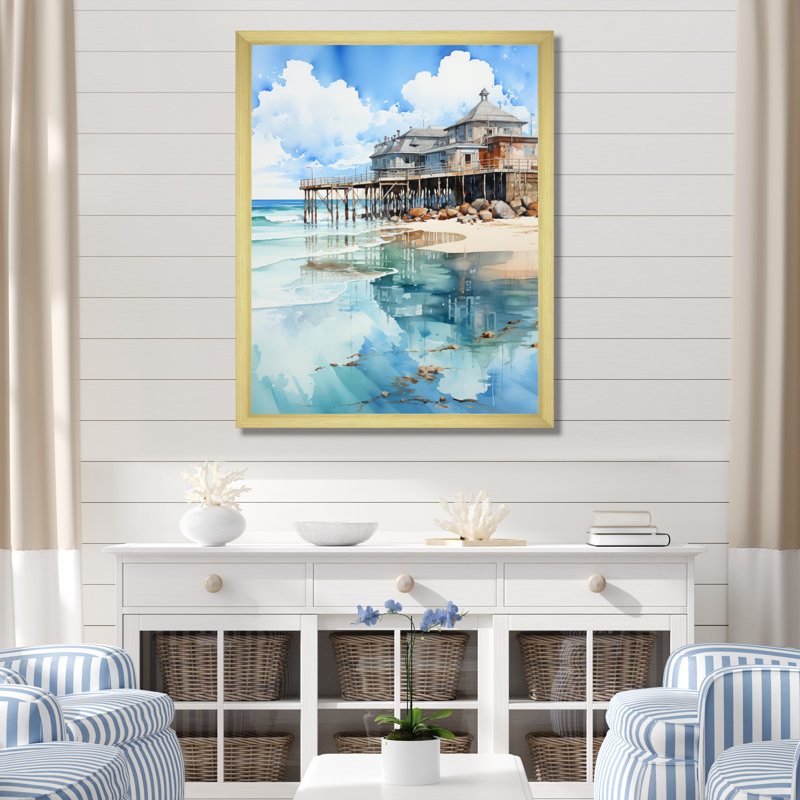 Suvak Beach Photo Pier Reflections VIII sur toile, Encadrement doré, H 32 po x l 16 po x P 1 po