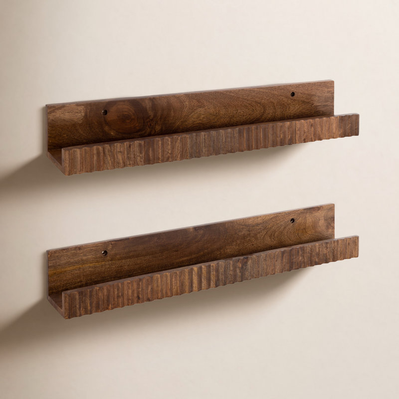 Two-Piece Picture Ledge Shelf Set, Medium Wood