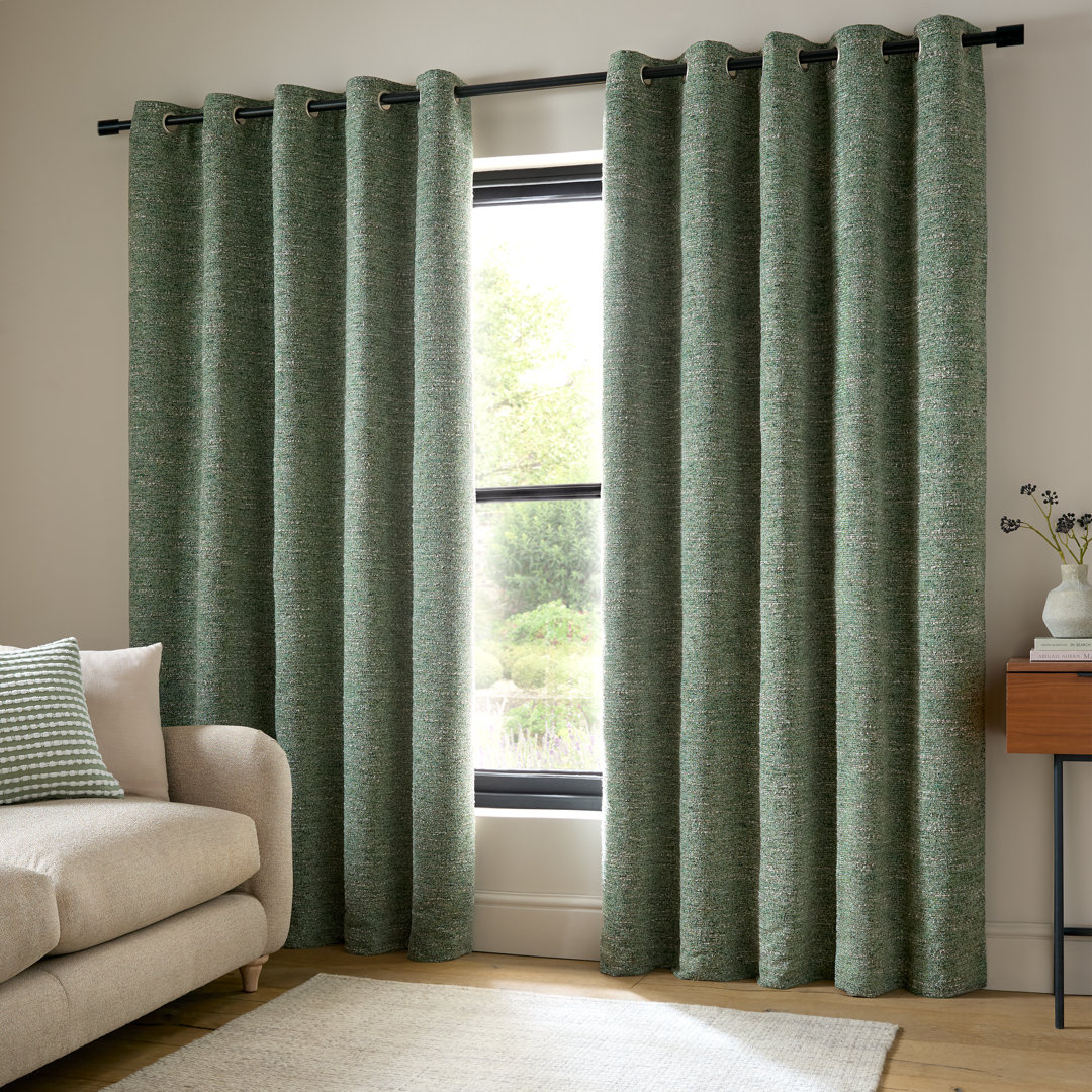 Catherine Lansfield Chunky Boucle Lined Eyelet Curtains Green 168X183cm - Image 4