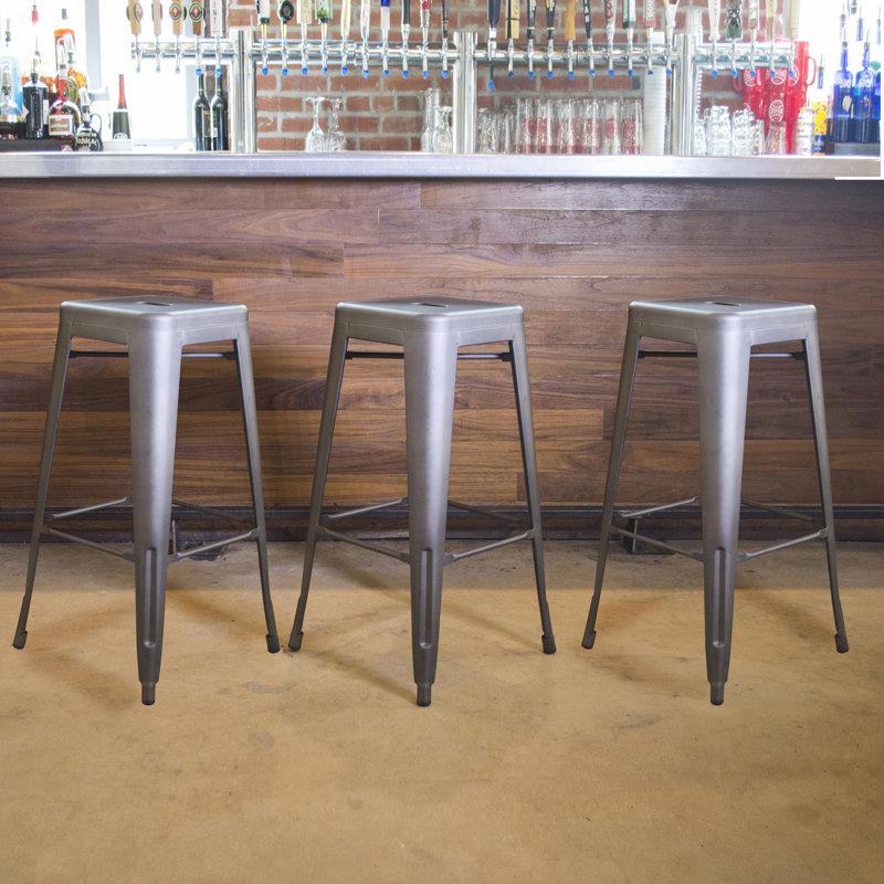 Itzia Counter Stool with Metal Frame, Gunmetal Silver, Bar Stool (30" Seat Height), 3