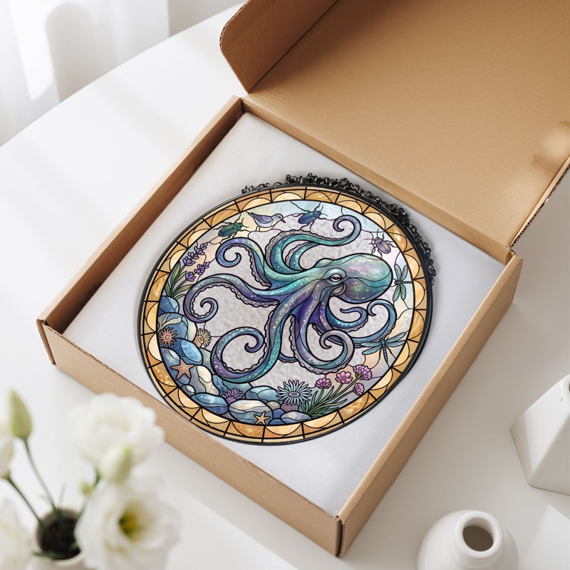 Panneau de vitrail de jardin Octopus ， 12 po, H 12 po