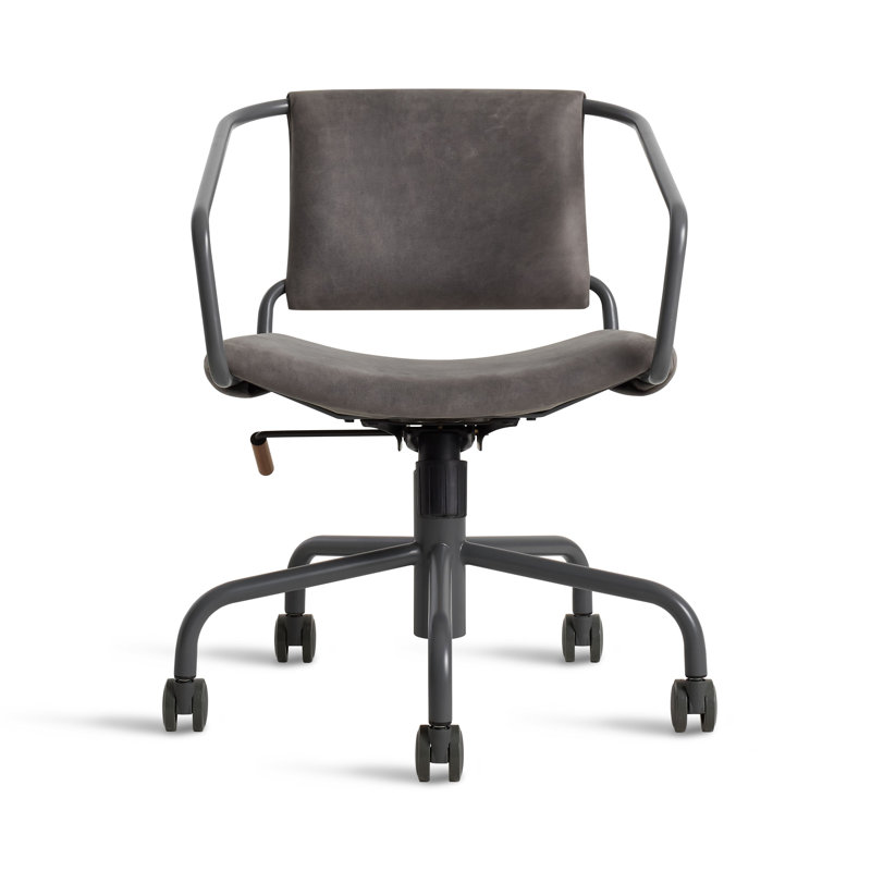 Slate Leather Swivel Task Chair with Steel Frame