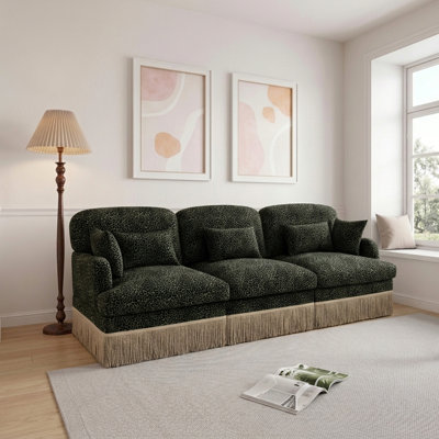 100" Leopard Print Modular Sectional Sofa, Tassel Edge, Ergonomic Design, Easy Assembly, Deep Seat for Living Room