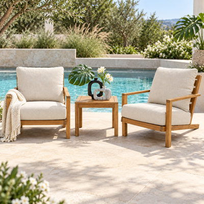 Acacia Solid Wood 2 - Person Patio Conversation Set with Cushions