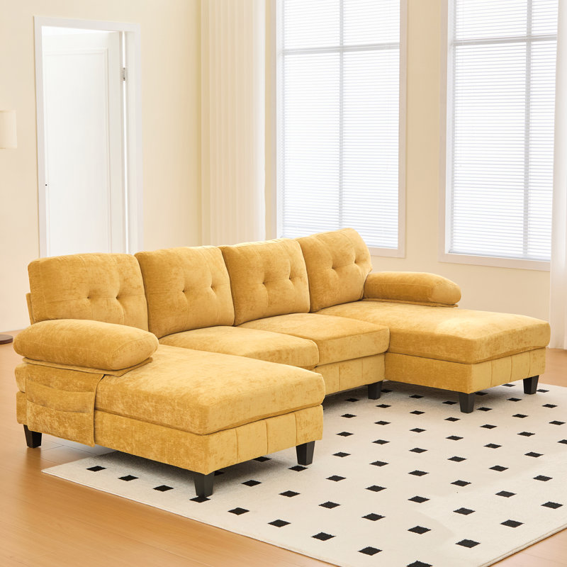 Canapé-lit modulaire en forme de U de 103,5 po avec deux coussins d'accoudoir, Jaune